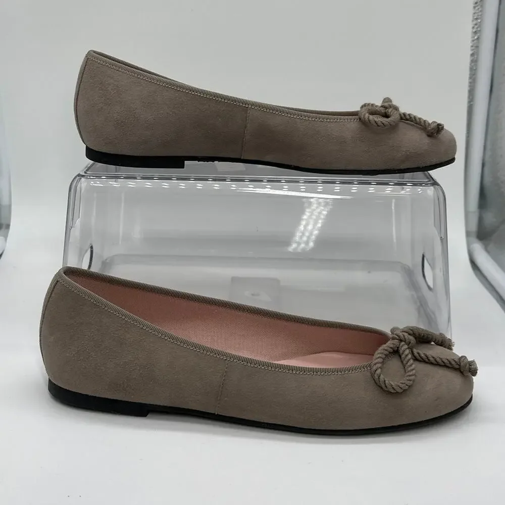 Pretty Ballerinas Rosario Classic Taupe Rope Bow Flats Shoes Sz EU 37 US 6.5-7